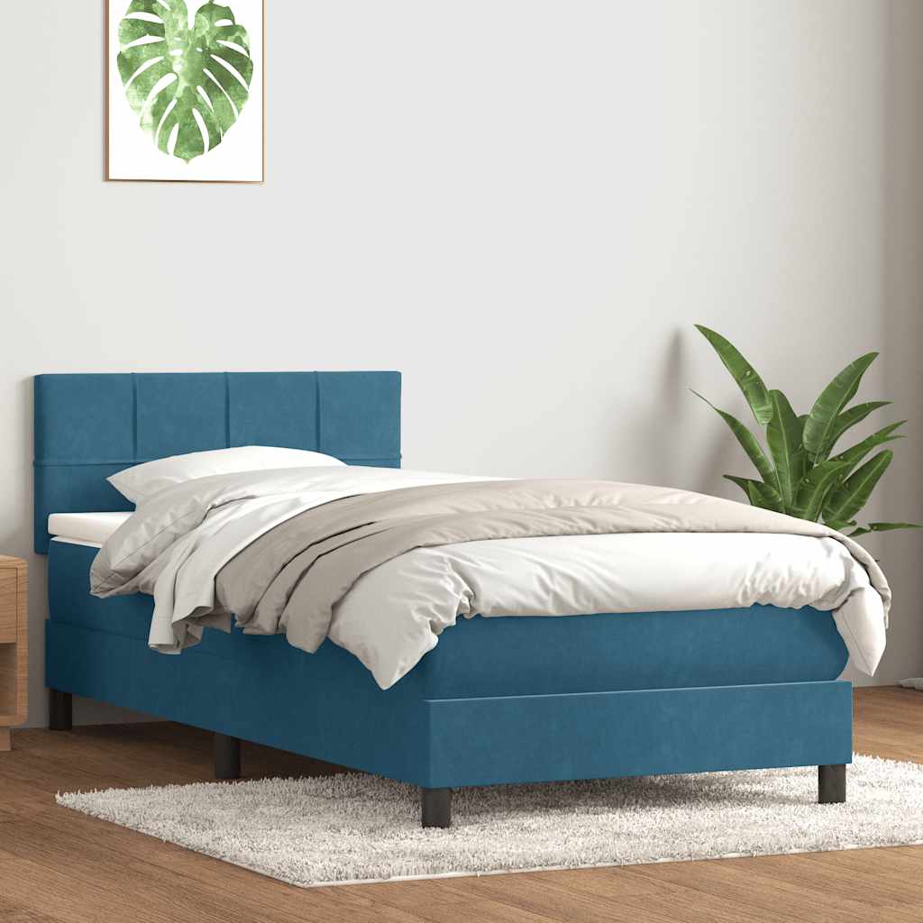 Sommier à lattes de lit et matelas bleu foncé 90x210 cm velours - XIOS