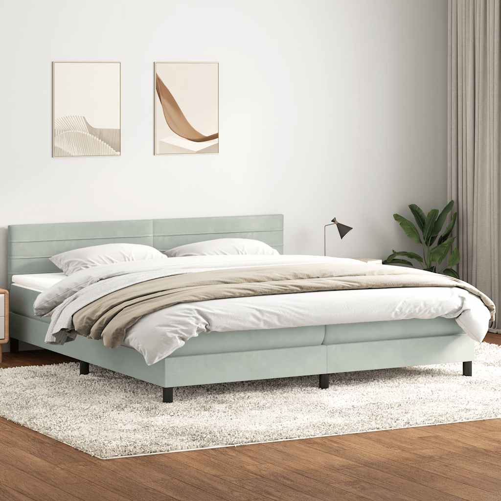 Sommier à lattes de lit et matelas gris clair 180x220cm velours - XIOS