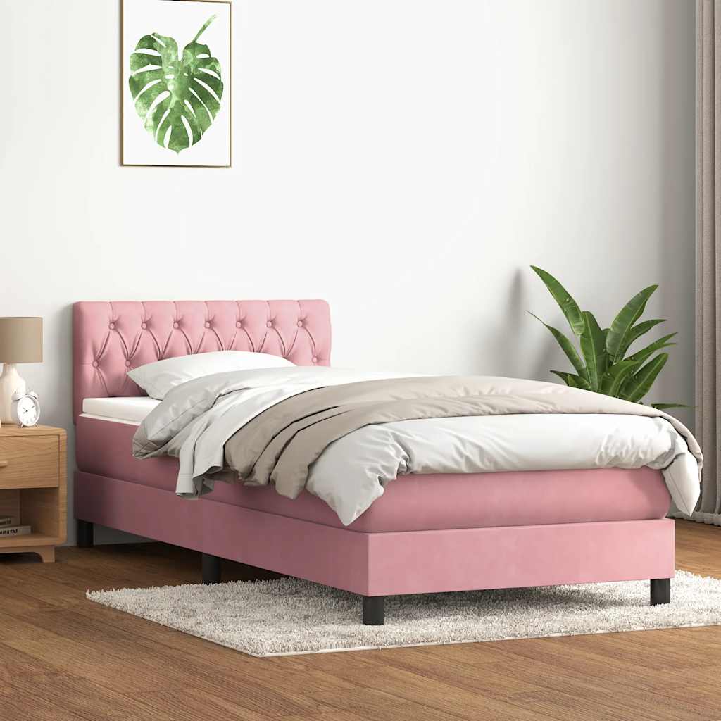 Sommier à lattes de lit avec matelas rose 90x220 cm velours - XIOS