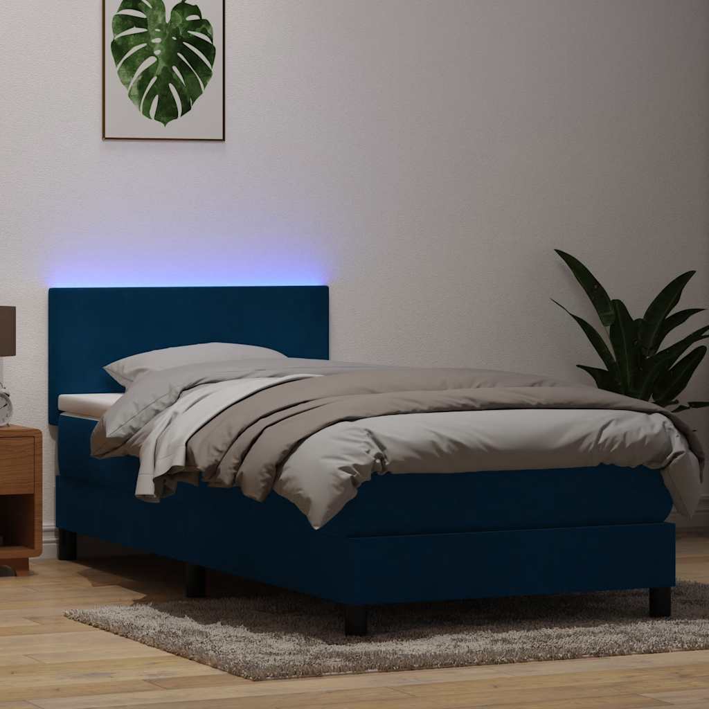 Sommier à lattes de lit et matelas et LED bleu foncé 80x210 cm velours - XIOS
