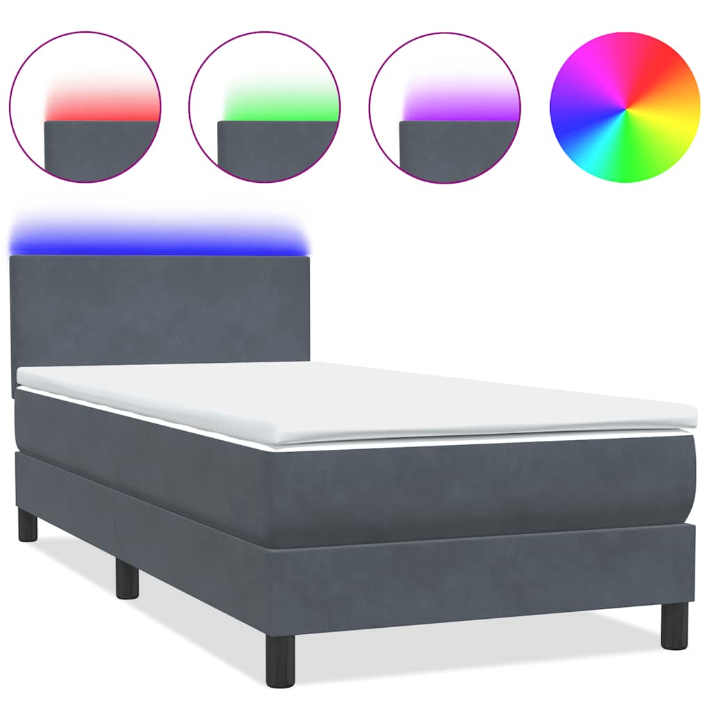 Sommier à lattes de lit et matelas et LED gris foncé 90x210 cm velours - XIOS