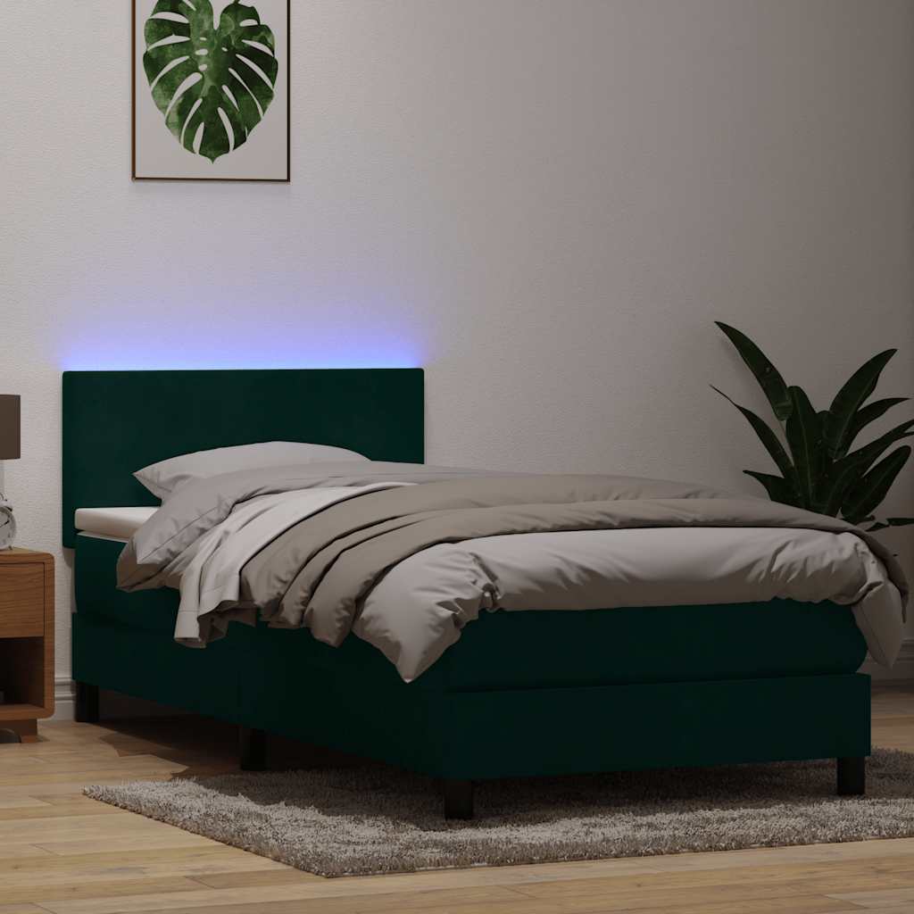 Sommier à lattes de lit et matelas et LED vert foncé 90x210 cm velours - XIOS