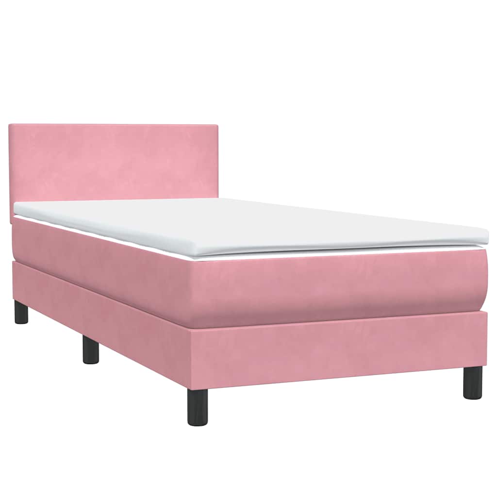 Sommier à lattes de lit avec matelas et LED rose 90x210 cm velours - XIOS