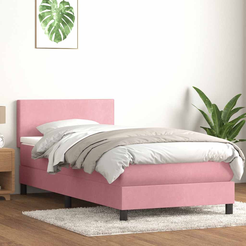 Sommier à lattes de lit avec matelas et LED rose 90x210 cm velours - XIOS
