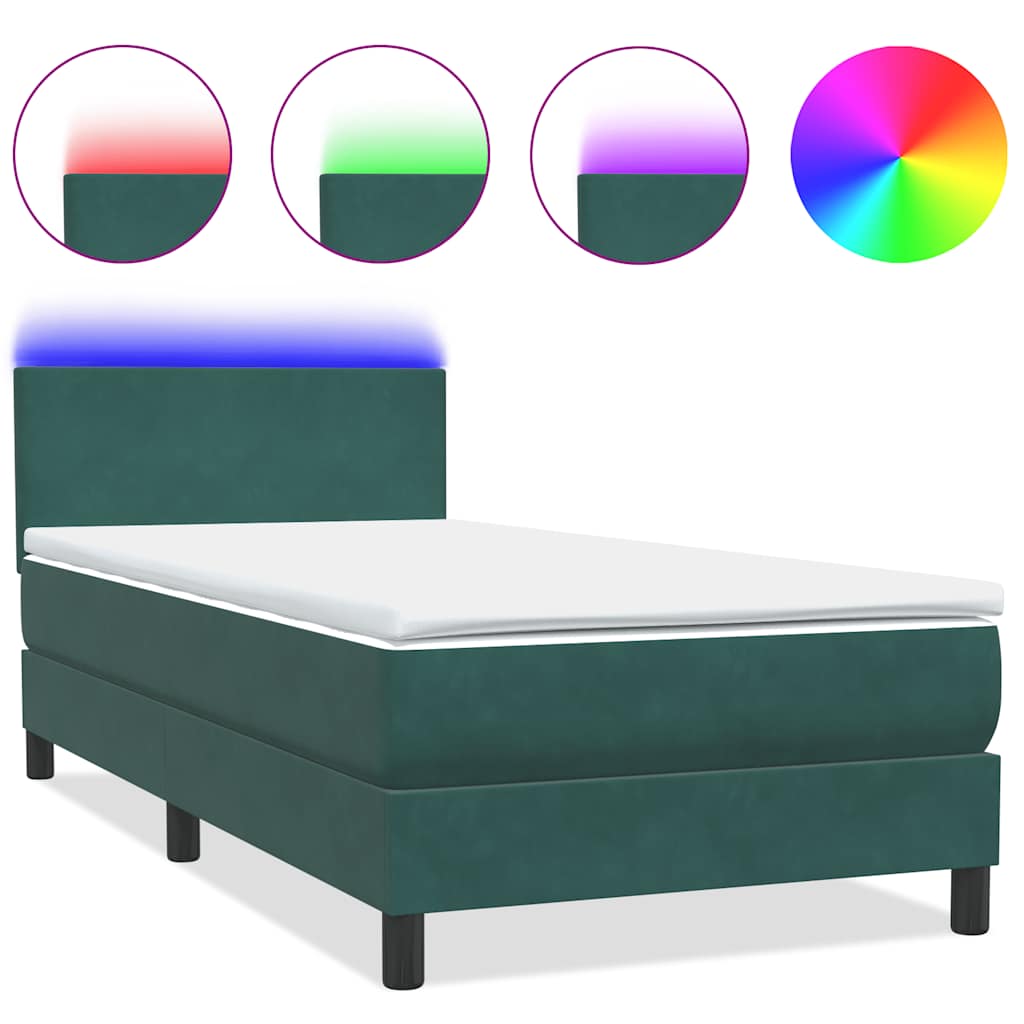 Sommier à lattes de lit et matelas et LED vert foncé 100x210cm velours - XIOS