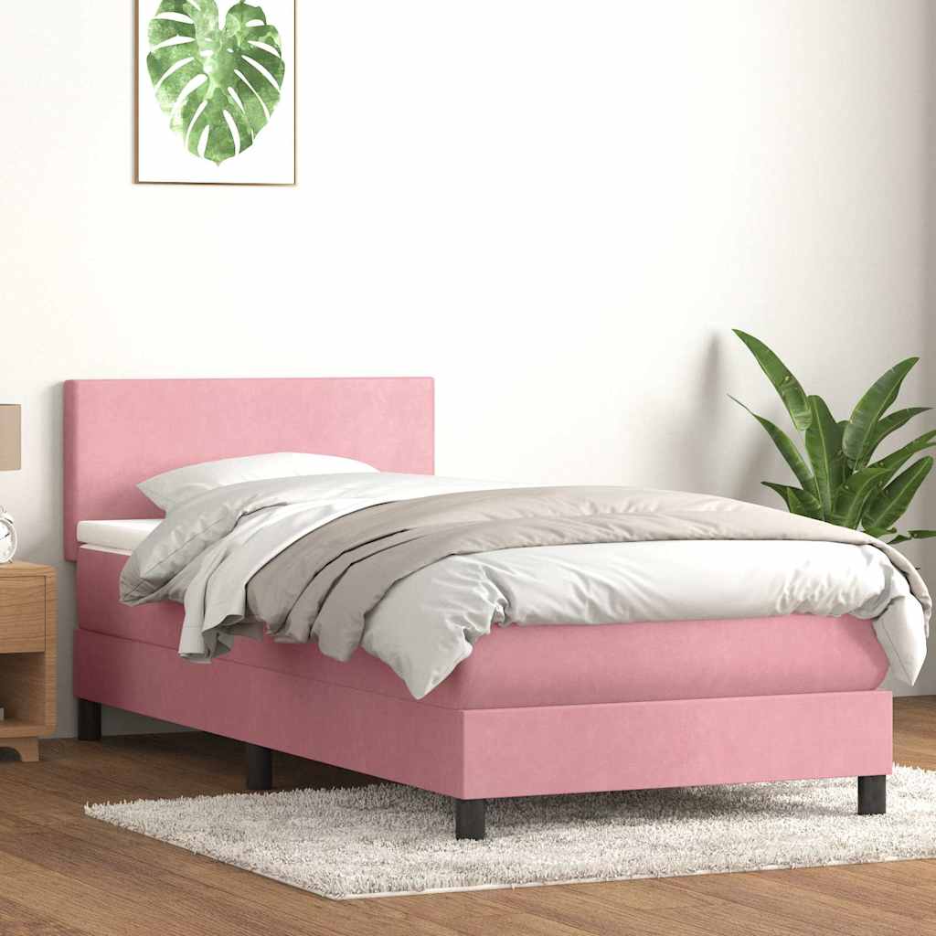Sommier à lattes de lit avec matelas et LED rose 100x210 cm velours - XIOS