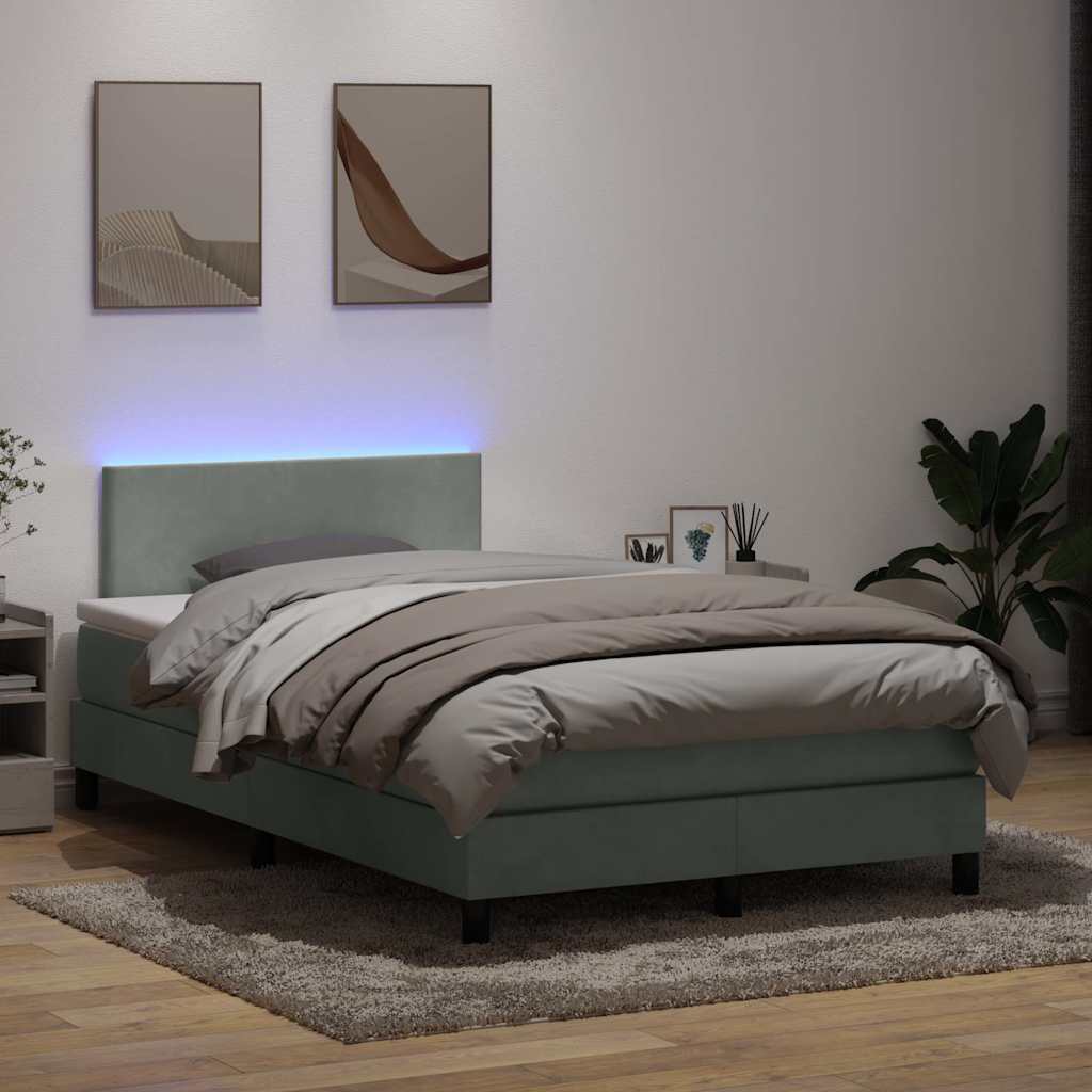 Sommier à lattes de lit et matelas et LED gris clair 120x210cm velours - XIOS
