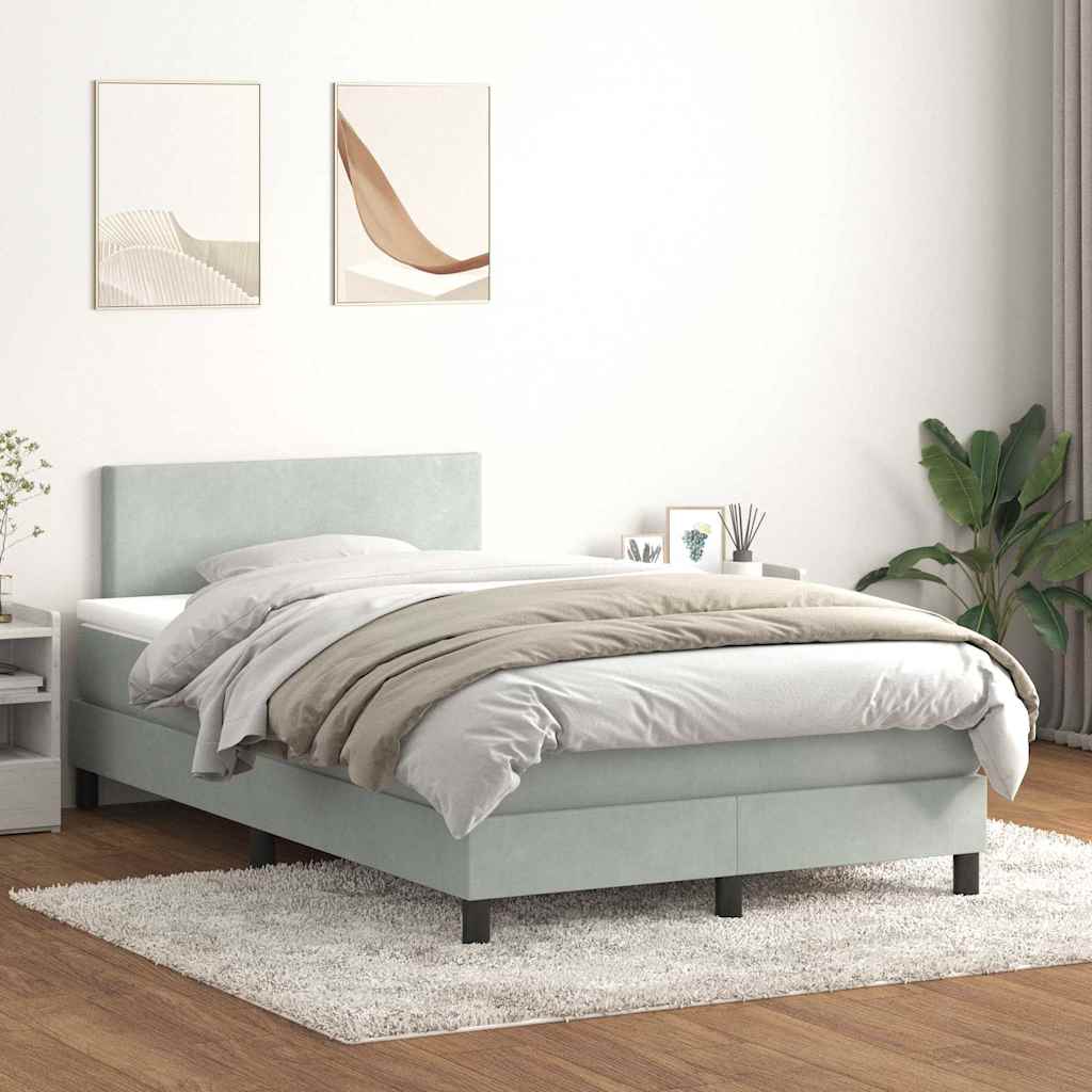 Sommier à lattes de lit et matelas et LED gris clair 120x210cm velours - XIOS