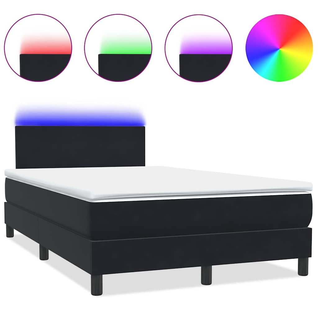 Sommier à lattes de lit avec matelas et LED noir 120x210 cm velours - XIOS