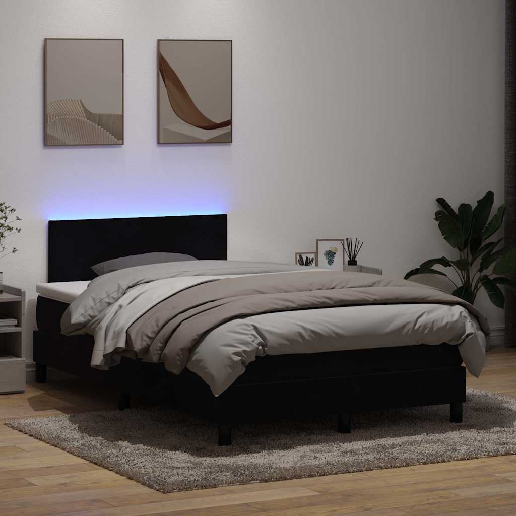 Sommier à lattes de lit avec matelas et LED noir 120x210 cm velours - XIOS