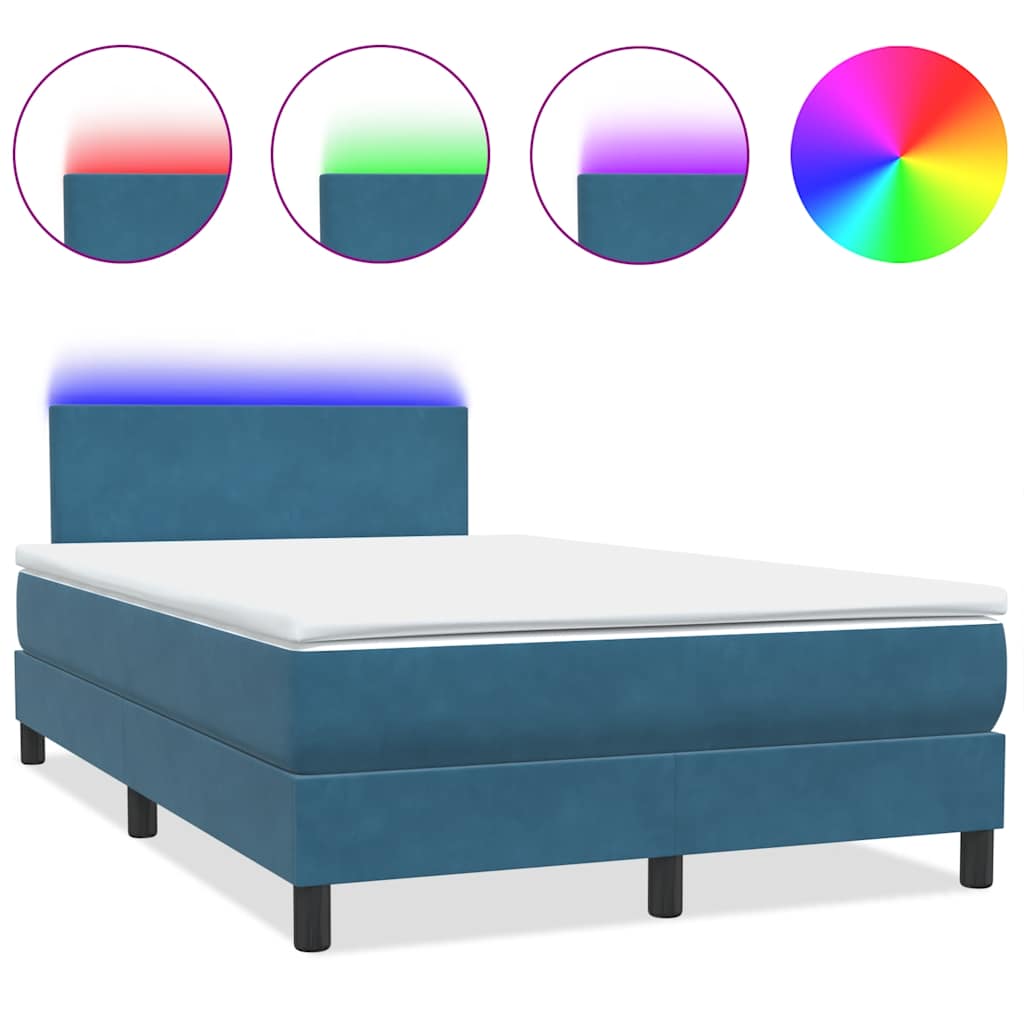 Sommier à lattes de lit et matelas et LED bleu foncé 120x210cm velours - XIOS