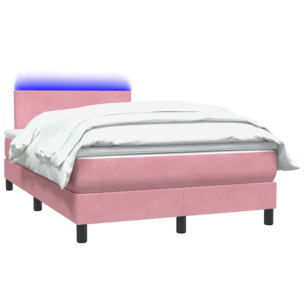 Sommier à lattes de lit avec matelas et LED rose 120x210 cm velours - XIOS