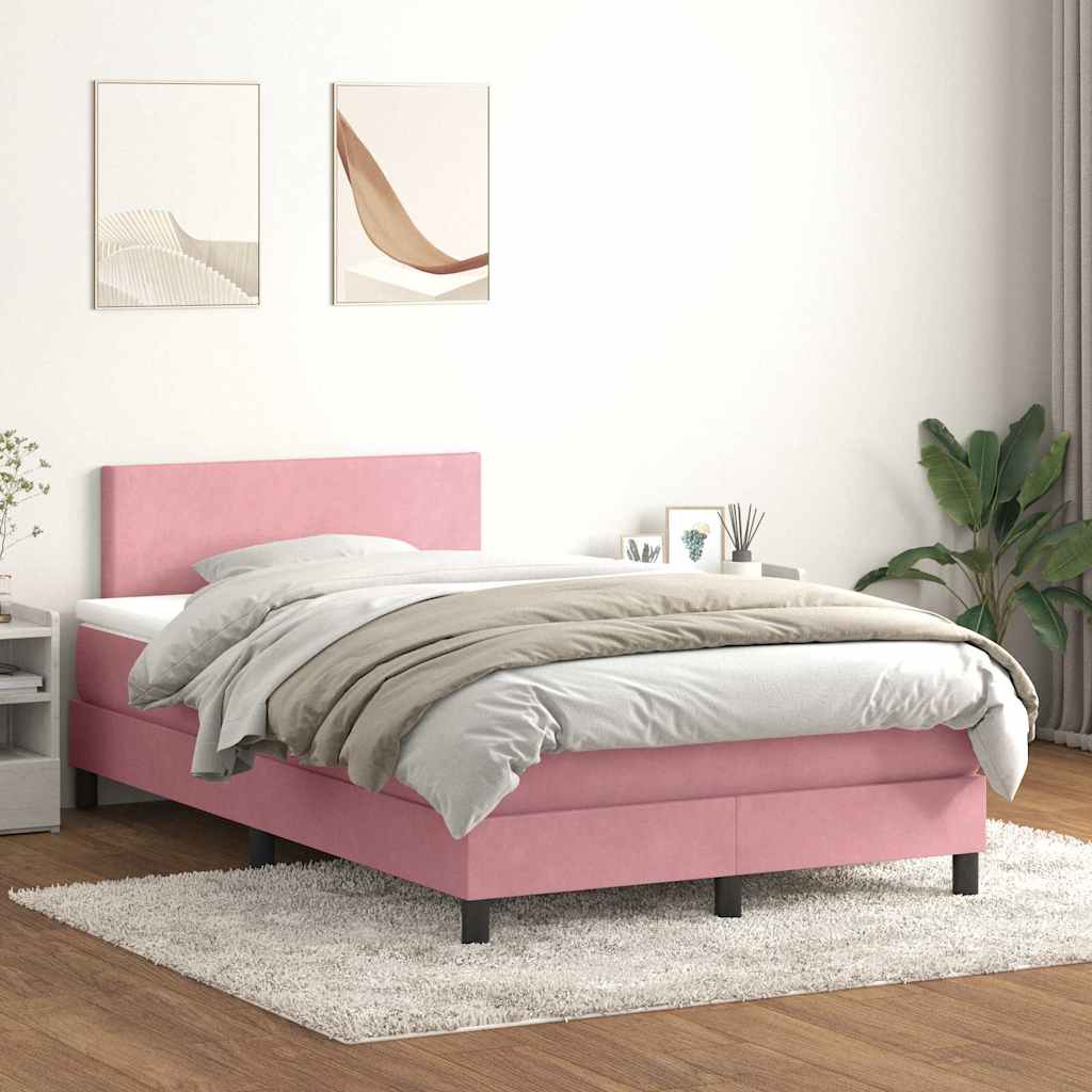 Sommier à lattes de lit avec matelas et LED rose 120x210 cm velours - XIOS