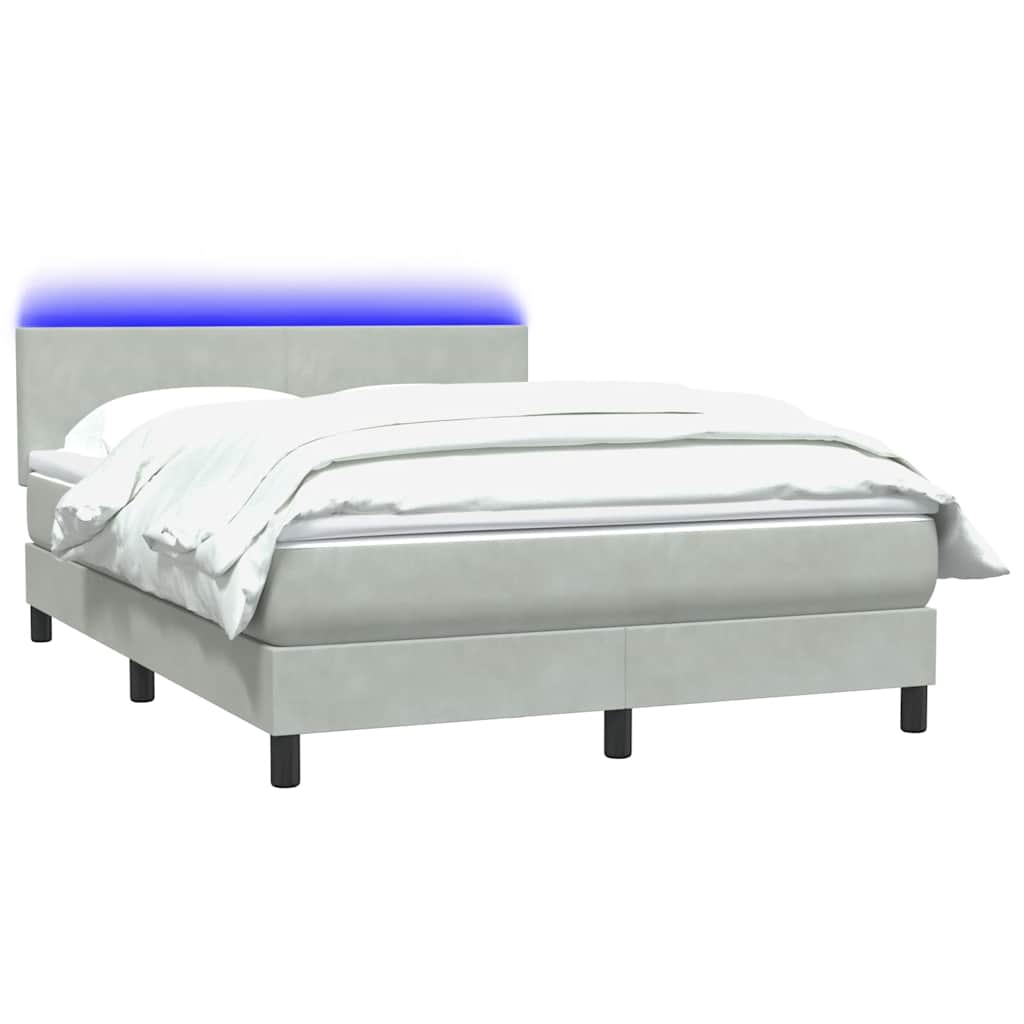 Sommier à lattes de lit et matelas et LED gris clair 160x210cm velours - XIOS