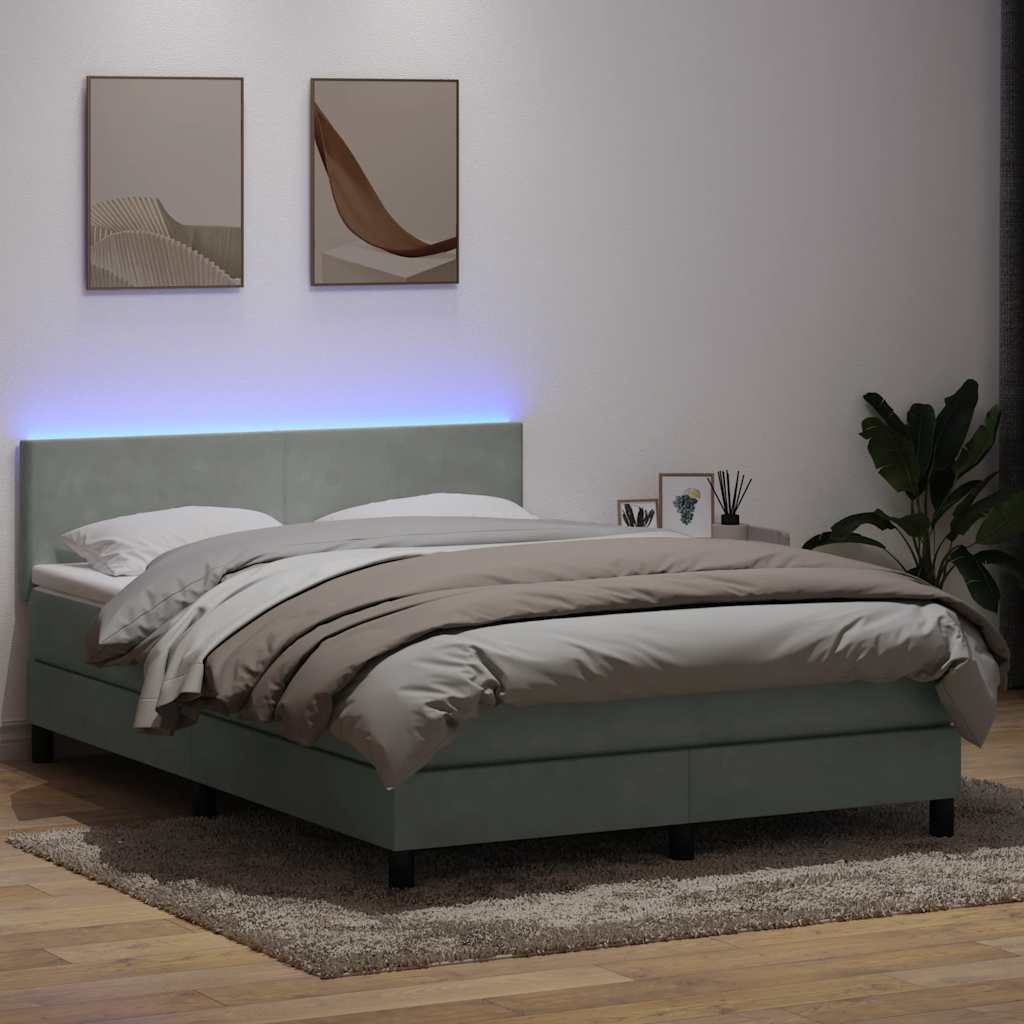 Sommier à lattes de lit et matelas et LED gris clair 160x210cm velours - XIOS