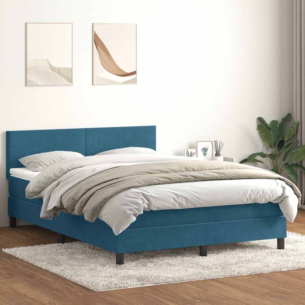 Sommier à lattes de lit et matelas et LED bleu foncé 160x210cm velours - XIOS