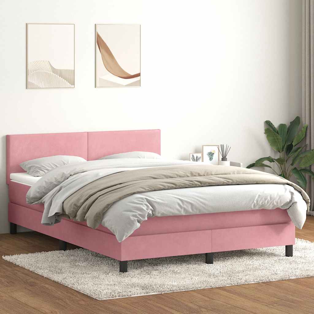 Sommier à lattes de lit avec matelas et LED rose 160x210 cm velours - XIOS
