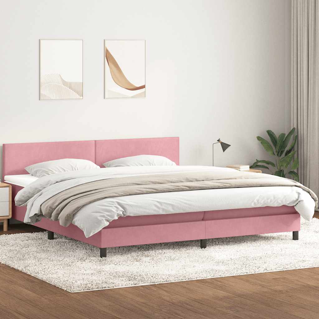 Sommier à lattes de lit avec matelas et LED rose 180x210 cm velours - XIOS
