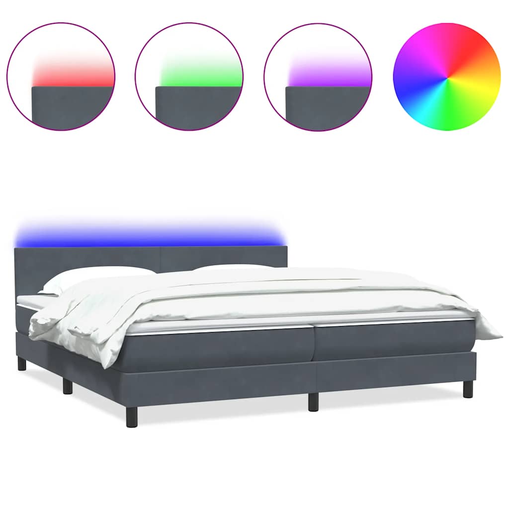 Sommier à lattes de lit et matelas et LED gris foncé 200x210cm velours - XIOS