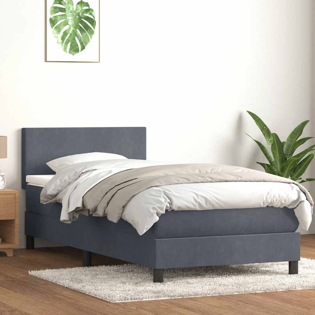 Sommier à lattes de lit et matelas et LED gris foncé 80x220 cm velours - XIOS