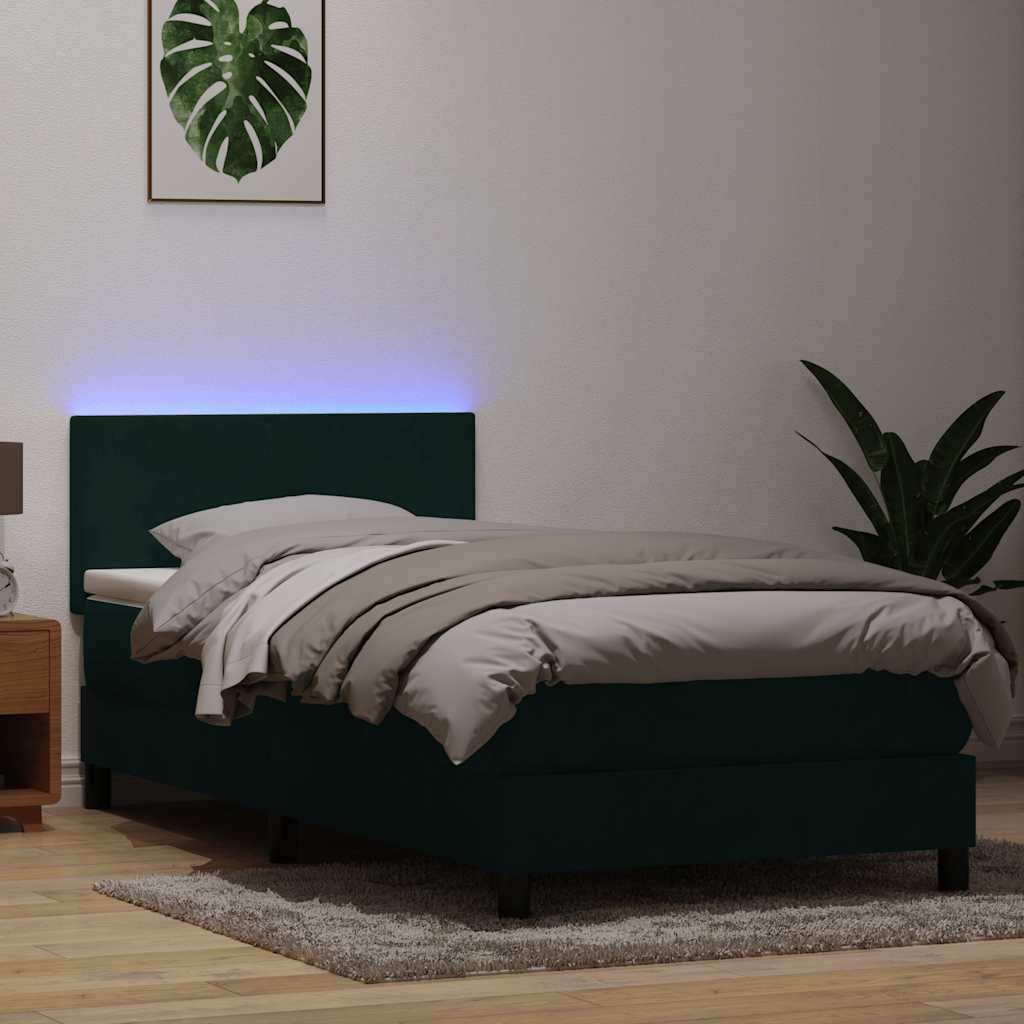 Sommier à lattes de lit et matelas et LED vert foncé 80x220 cm velours - XIOS