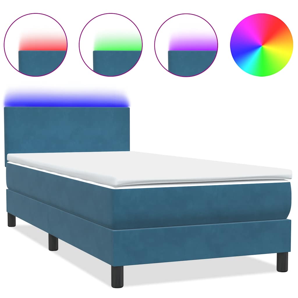 Sommier à lattes de lit et matelas et LED bleu foncé 80x220 cm velours - XIOS