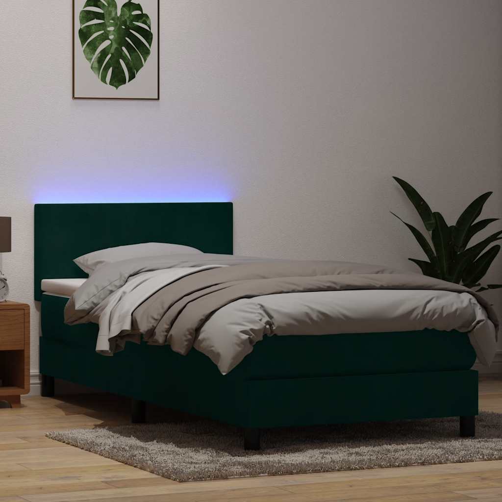 Sommier à lattes de lit et matelas et LED vert foncé 90x220 cm velours - XIOS