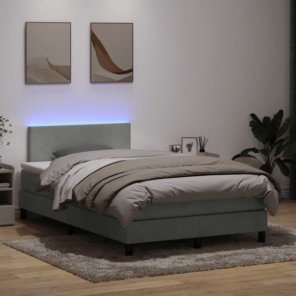 Sommier à lattes de lit et matelas et LED gris clair 120x220cm velours - XIOS