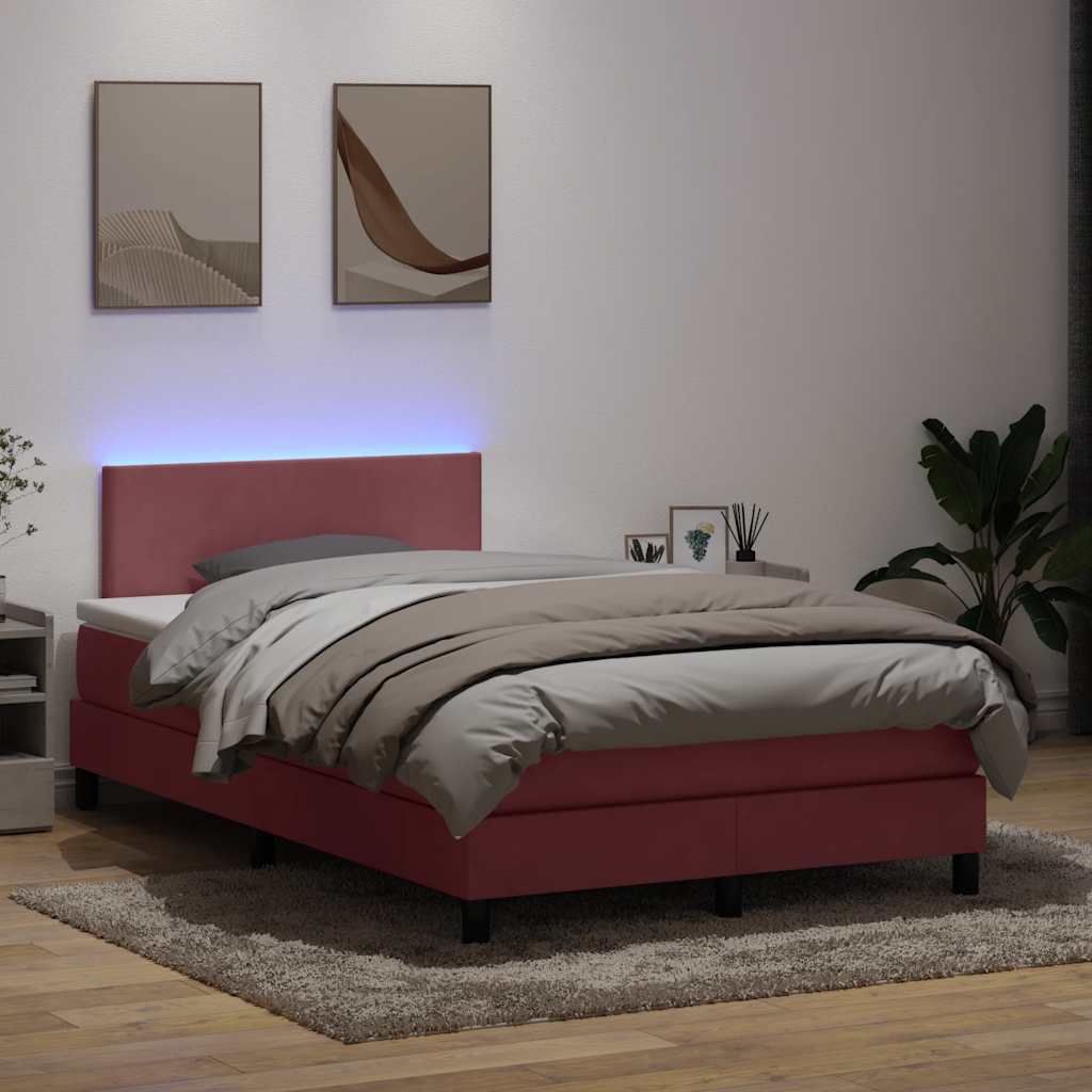 Sommier à lattes de lit avec matelas et LED rose 120x220 cm velours - XIOS