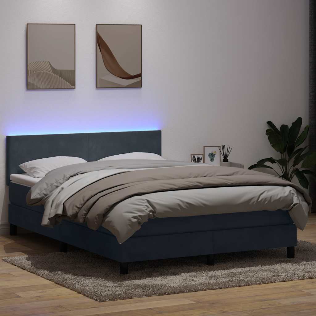 Sommier à lattes de lit et matelas et LED gris foncé 160x220cm velours - XIOS