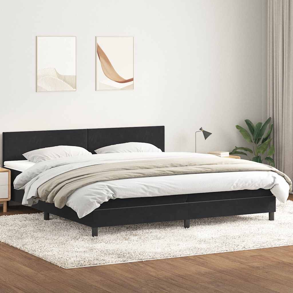 Sommier à lattes de lit avec matelas et LED noir 200x220 cm velours - XIOS