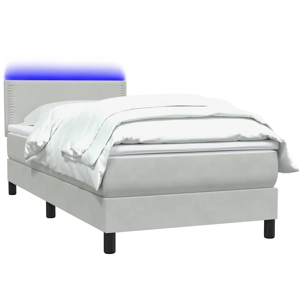 Sommier à lattes de lit et matelas et LED gris clair 100x210cm velours - XIOS