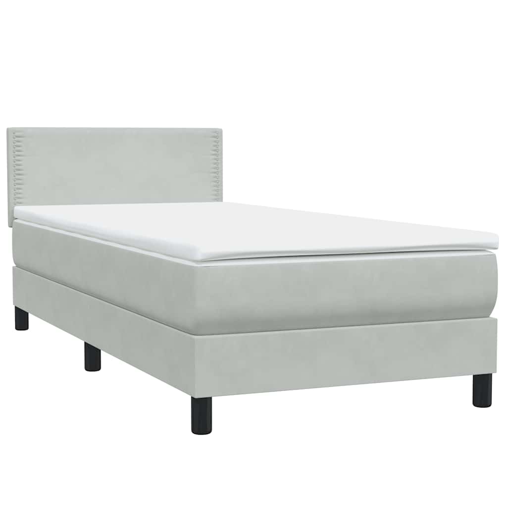 Sommier à lattes de lit et matelas et LED gris clair 100x210cm velours - XIOS