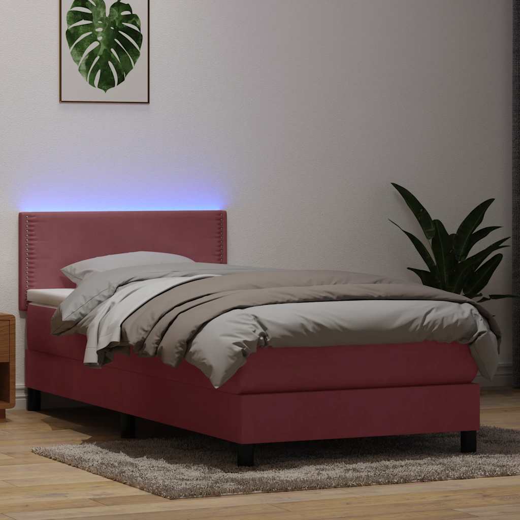 Sommier à lattes de lit avec matelas et LED rose 100x210 cm velours - XIOS