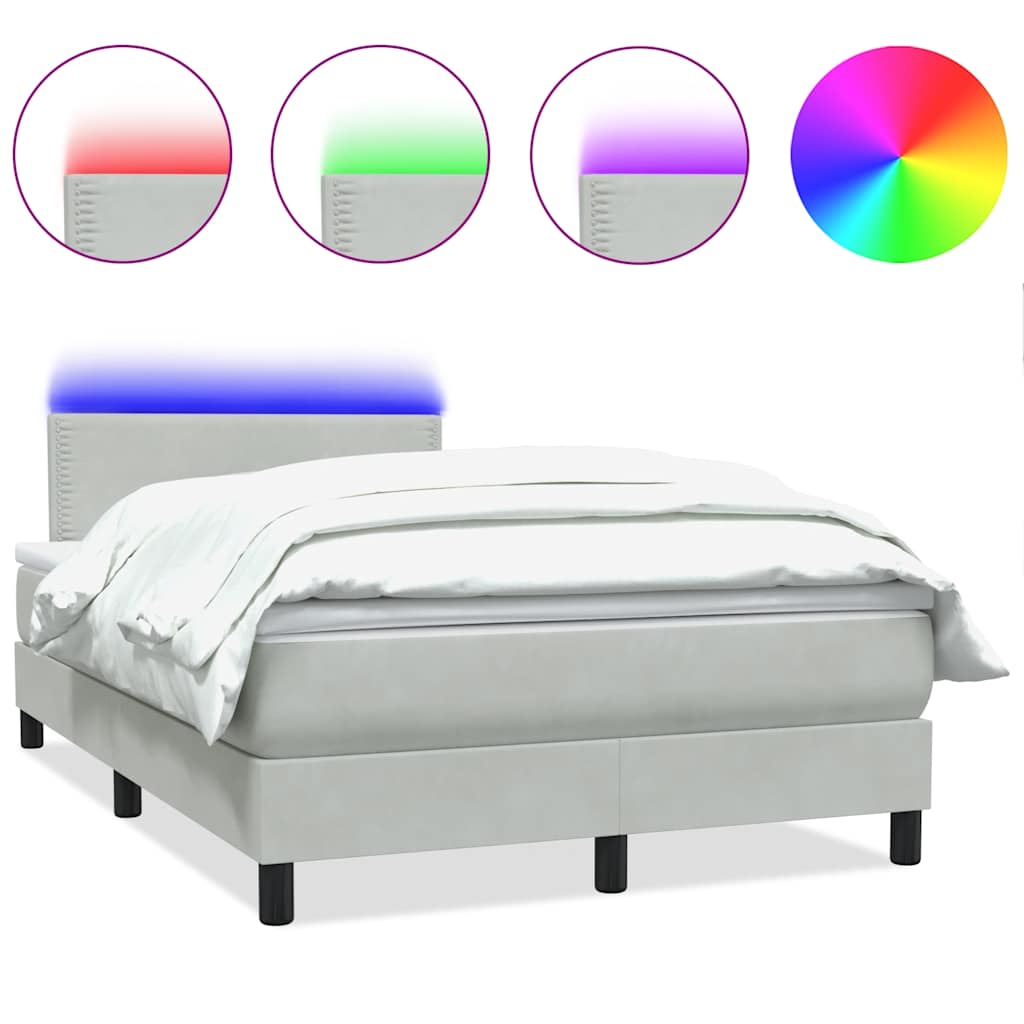 Sommier à lattes de lit et matelas et LED gris clair 120x210cm velours - XIOS