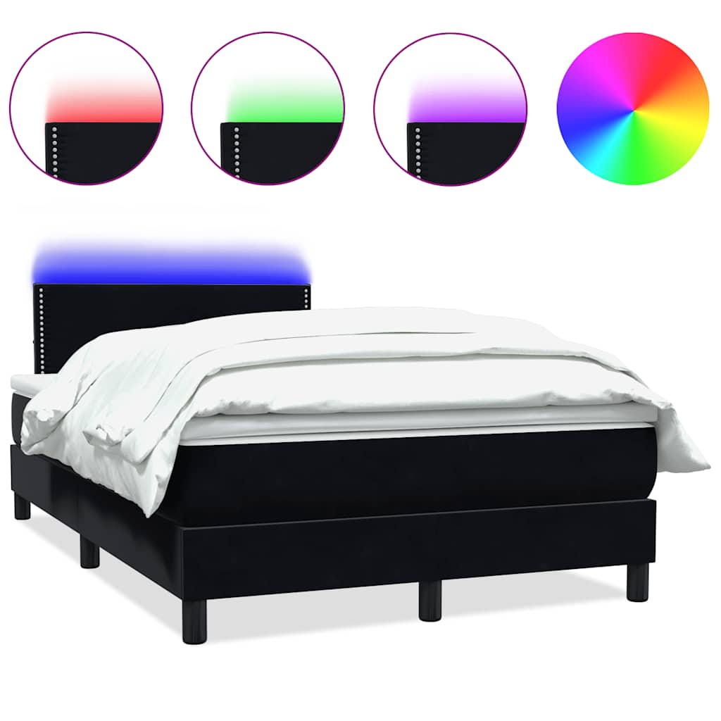 Sommier à lattes de lit avec matelas et LED noir 120x210 cm velours - XIOS