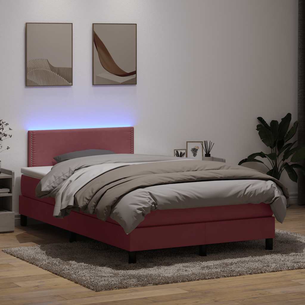 Sommier à lattes de lit avec matelas et LED rose 120x210 cm velours - XIOS