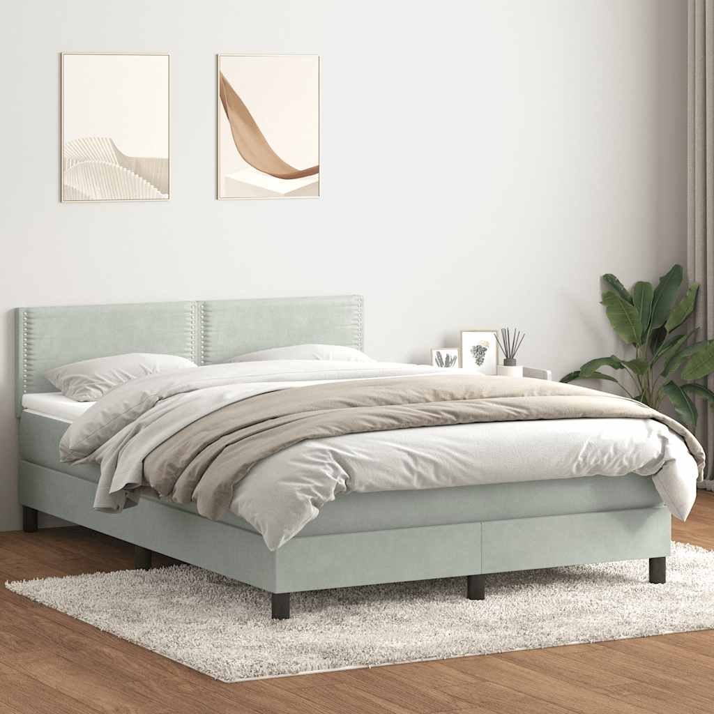 Sommier à lattes de lit et matelas et LED gris clair 140x210cm velours - XIOS