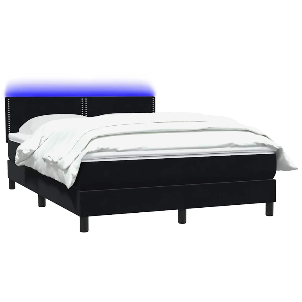 Sommier à lattes de lit avec matelas et LED noir 140x210 cm velours - XIOS