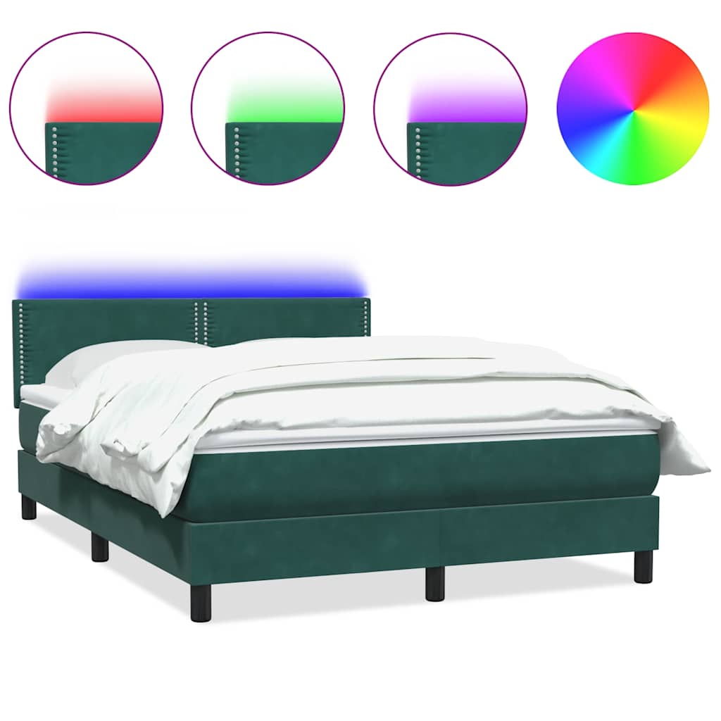 Sommier à lattes de lit et matelas et LED vert foncé 140x210cm velours - XIOS
