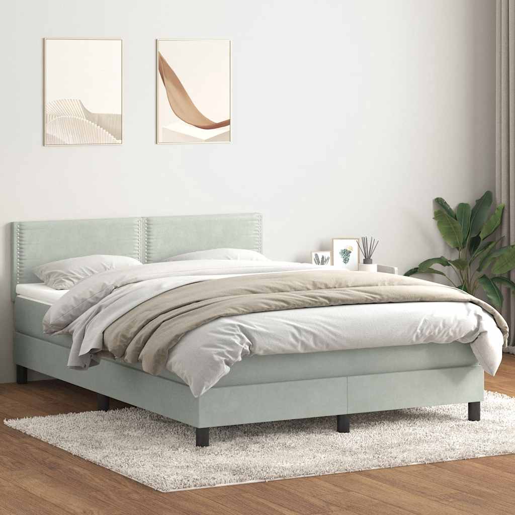 Sommier à lattes de lit et matelas et LED gris clair 160x210cm velours - XIOS