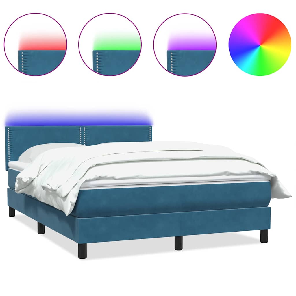 Sommier à lattes de lit et matelas et LED bleu foncé 160x210cm velours - XIOS