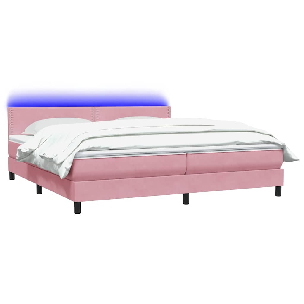 Sommier à lattes de lit avec matelas et LED rose 180x210 cm velours - XIOS