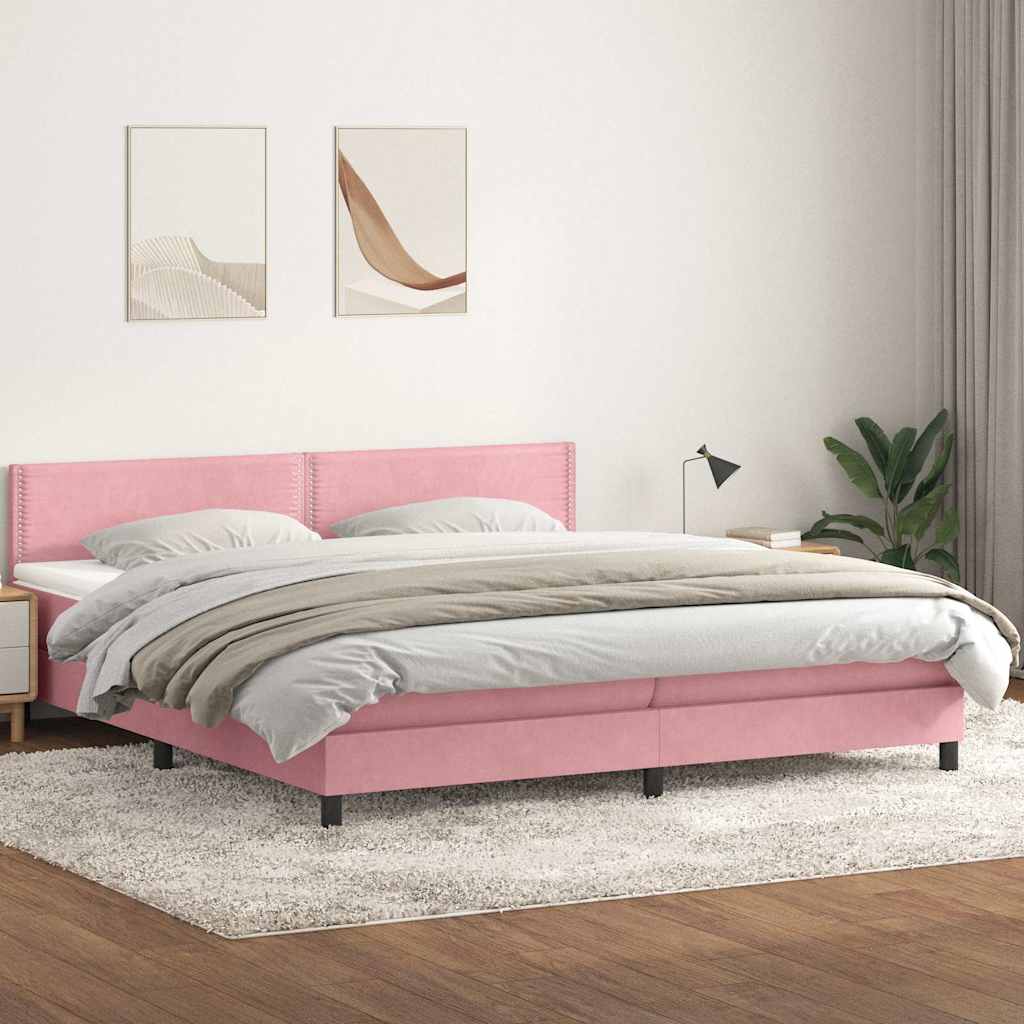 Sommier à lattes de lit avec matelas et LED rose 180x210 cm velours - XIOS