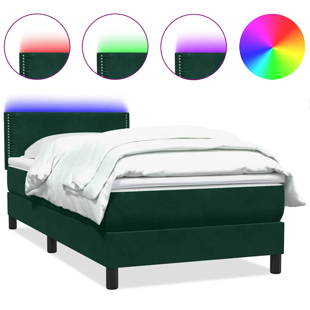 Sommier à lattes de lit et matelas et LED vert foncé 80x220 cm