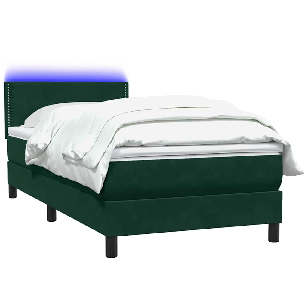 Sommier à lattes de lit et matelas et LED vert foncé 80x220 cm