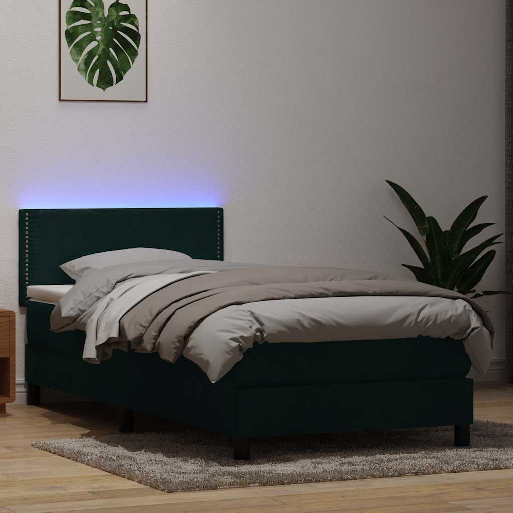 Sommier à lattes de lit et matelas et LED vert foncé 80x220 cm