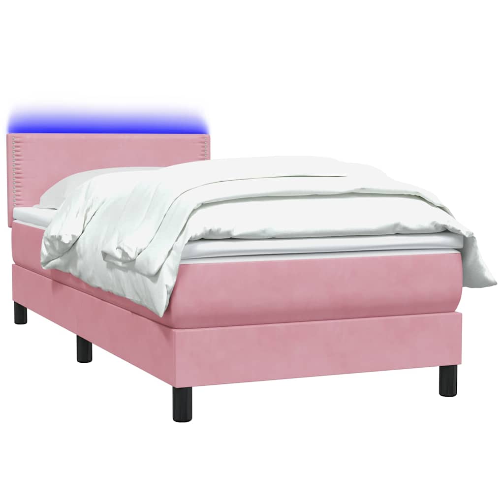 Sommier à lattes de lit avec matelas et LED rose 100x220 cm velours - XIOS