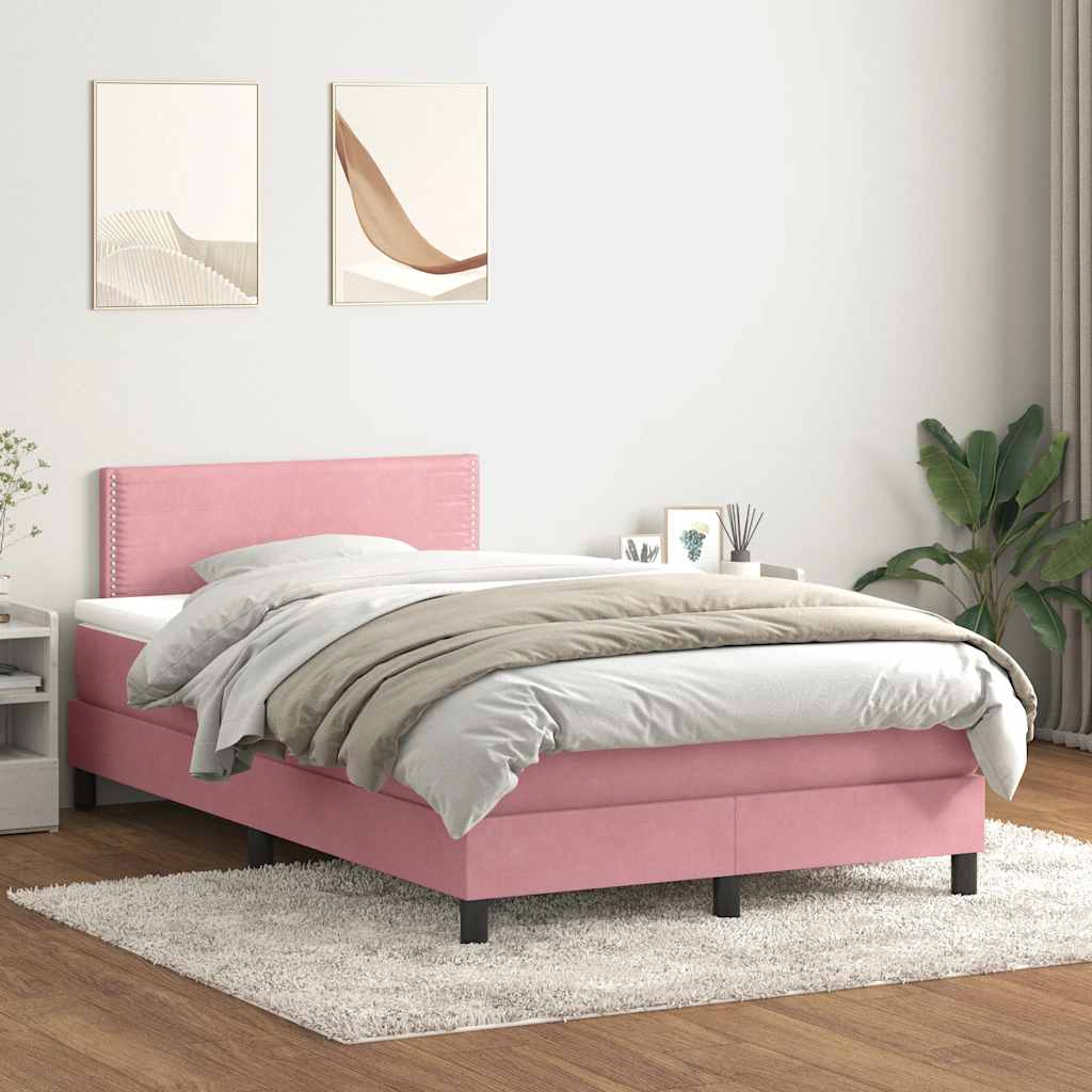 Sommier à lattes de lit avec matelas et LED rose 120x220 cm velours - XIOS