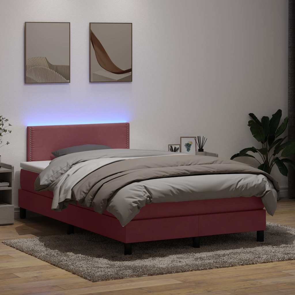 Sommier à lattes de lit avec matelas et LED rose 120x220 cm velours - XIOS